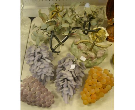 Lighting - a pair of mid-20th Century wall lights; another pair; mid-20th Century wall hangings in the form of Wisteria and g