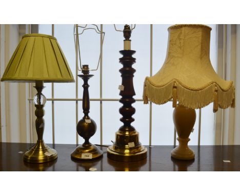 Lighting - a brass and turned wood table lamp; others (4)