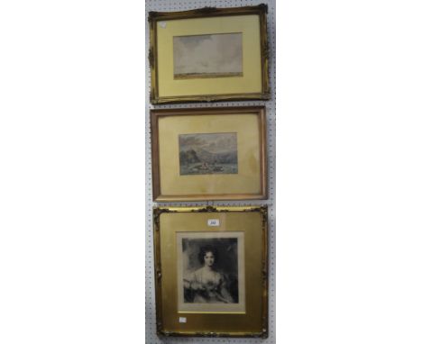 English School (early 20th Century)Summer FieldsWatercolour, framedA Victorian framed etching entitled Lady Barrow, signed in