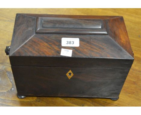 A Victorian rosewood sarcophagus shaped tea caddy c 1870