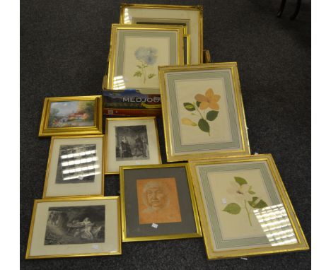 Pictures and Prints - a framed coloured lithograph print; framed colour etchings, Le port de Bordeaux, Le port de Calais; a V