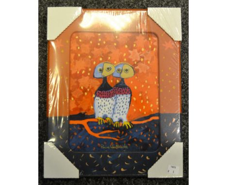 A Goebel rectangular plaque, by Rosina Wachstmeister, of two owls, framed, certificate, 3847/5000, boxed