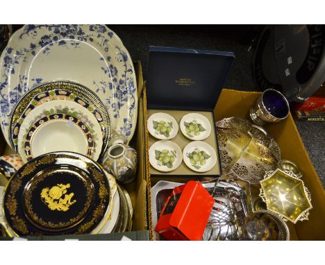 Household Goods - an EPNS cake basket, a meat plate, decorative plates, Royal Worcester trinket dishes etc.