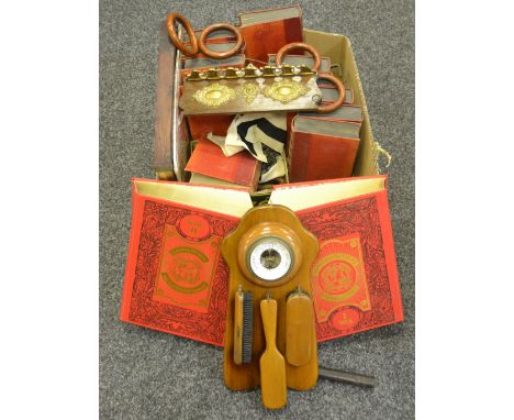 Household Goods - a Victorian brass trivet; a mahogany barometer c.1930s; a brass and oak pipe rack; a quantity of extra larg