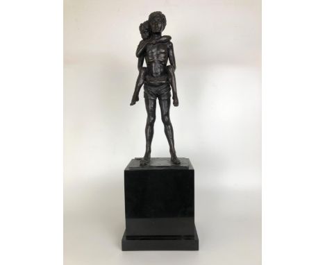 An Enzo Plazzotta bronze group, Boy's Town Monument, limited edition no. 3/9, on a marble base, 62 cm high, with a christmas 