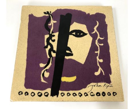 A Fulham Pottery tile, decorated after John Piper, with facsimile signature, 16.5 x 16.5 cm 