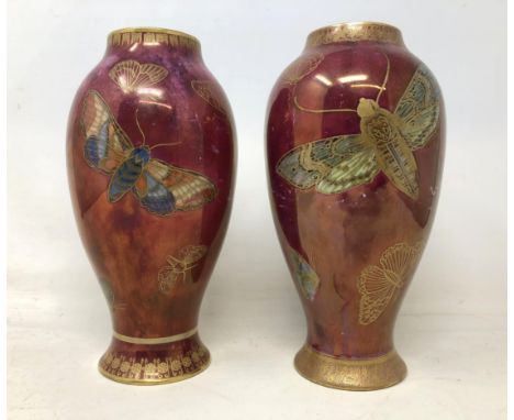 A Carltonware lustre vase, decorated butterflies, 20 cm high, and another similar (2) 