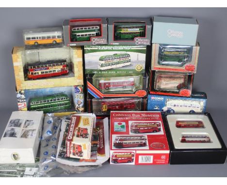 Corgi Original Omnibus, EFE, Atlas Editions, Other - 15 boxed diecast model buses and trams. Lot includes EFE Cobham Museum S