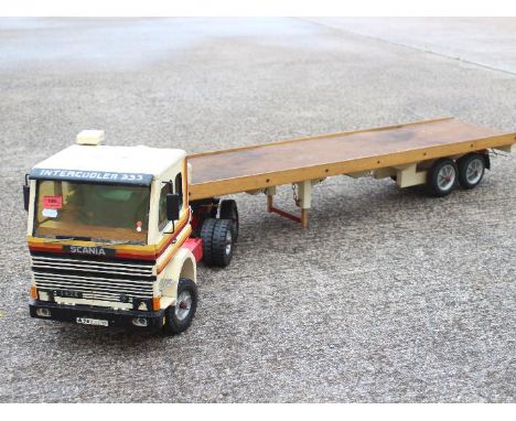 Wooden Toy Truck - A large scale wooden toy Scania 142E articulated lorry made from Richard Blizzard designs. This model meas