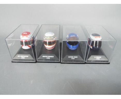 Minichamps - Four boxed 1:8 scale F1 racing drivers helmets by Minichamps. Lot consists of #380960012 Martin Brundle 1996; #3