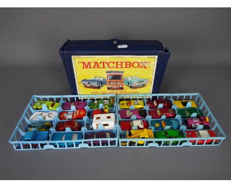 Matchbox - A vintage Matchbox 24 x car Carry Case with 2 x trays and 24 x vehicles including # 67 Volkswagen 1600 TL in purpl