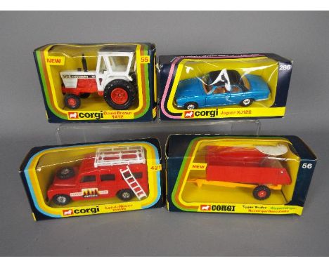 Corgi - Four boxed diecast model vehicles from Corgi. Lot consists of Corgi #286 Jaguar XJ12C; #55 David Brown 1412 Tractor; 