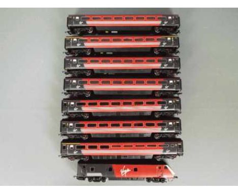 Lima, Hornby - A siding of seven unboxed OO gauge 'Virgin' passenger carriages plus an unboxed Hornby R4147B  MK4 Driving Van