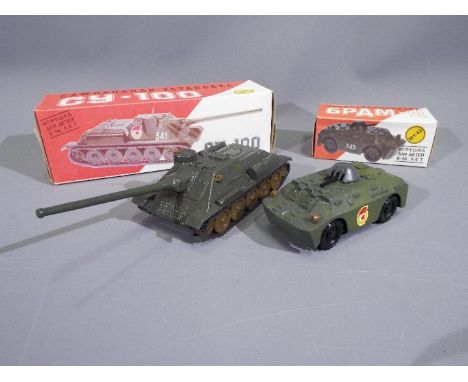 Russian Diecast - 2 x boxed military models in 1:43 scale, a BRDM-2 scout vehicle and an SU-100 tank destroyer. Both models a