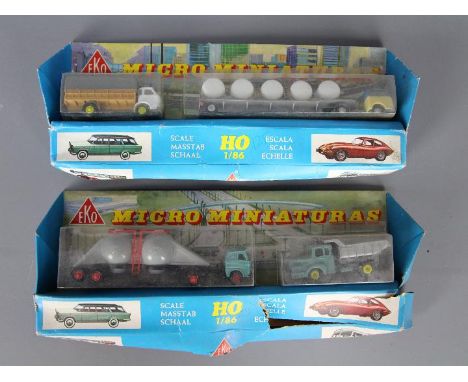 EKO - Two boxed EKO Micro Miniatures HO / 1:86 scale plastic vehicle sets. Each set contains two commercial vehicles which ap