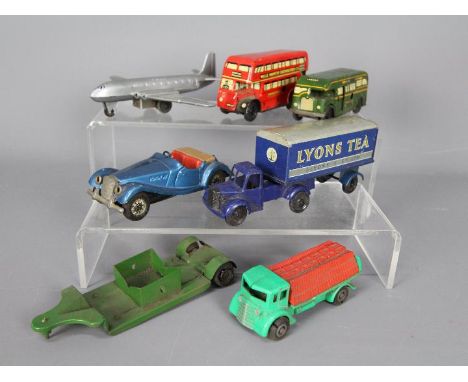 Wells Brimtoy, Scalex, Minic - A small collection of vintage unboxed tinplate and plastic clockwork and friction powered vehi