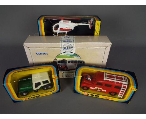 Corgi, Corgi Classics - Four boxed Corgi diecast vehicles. Lot consists of Corgi #419 CJ-5 Jeep; #421 Land Rover 109WB; #921 