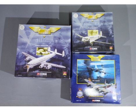 Corgi Aviation Archive - Three boxed Corgi Aviation military aircraft in 1:144 scale. Lot consists of #47101 'Berlin Airlift'