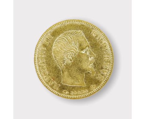 Goldmünze, 10 Francs Die Vorderseite ist mit dem von Jacques-Jean Barre gestalteten Portrait von Napoleon III. versehen, die 