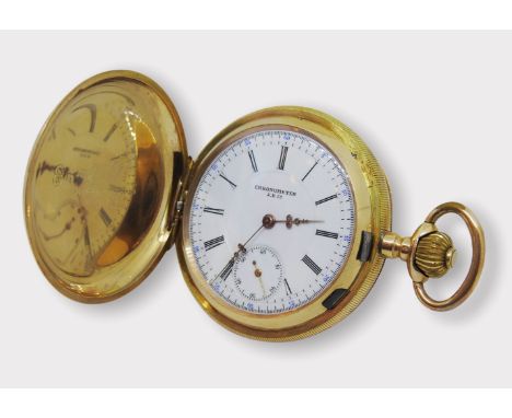 J. Ullmann & Co., Guillochierter Chronometer 14 K Gold-Gehäuse, gestempelt. Gold-Staubdeckel. Weißes emailliertes Ziffernblat