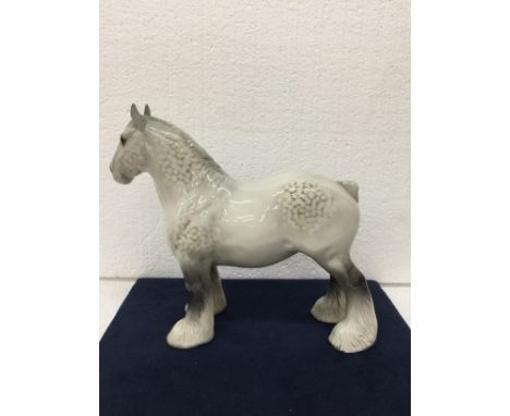 A VINTAGE BESWICK DAPPLE GREY SHIRE MARE HORSE WITH YELLOW PLAITED MANE IN GLOSS - 21.5CM FROM FOOT UP TO TOP OF EAR AND 24CM