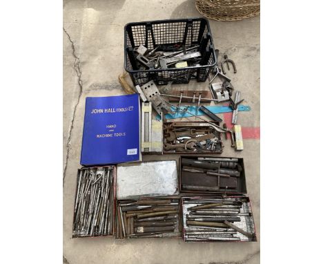 A LARGE ASSORTMENT OF VARIOUS ENGINEERS TOOLS TO INCLUDE PUNCHES,ADJUSTABLE SET SQUARES AND CALIPERS ETC -ALL PROCEEDS TO FRA