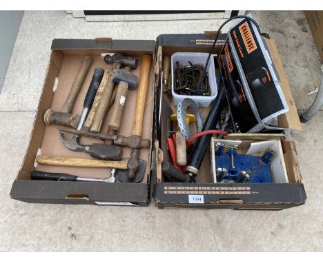 AN ASSORTMENT OF TOOLS TO INCLUDE HAMMERS, ALAN KEYS AND A CLAMP ETC 