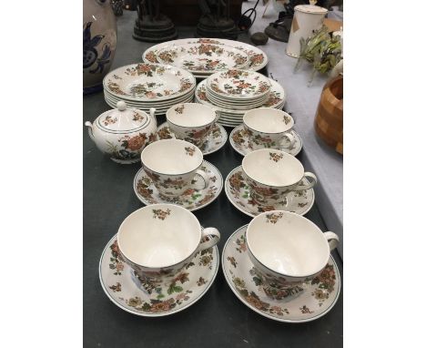 A QUANTITY OF WEDGWOOD ETRURIA 'EASTERN FLOWERS' PATTERN NO.  T. K. D. 426 TO INCLUDE CUPS, SAUCERS, PLATES, BOWLS, SERVING P