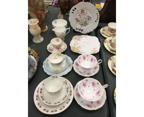 A COLLECTION OF VINTAGE CHINA TEAWARE TO INCLUDE PRINCESS ANNE TRIOS, WELLINGTON CHINA, ETC 