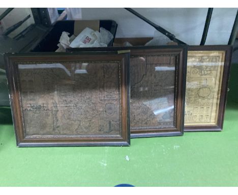 THREE FRAMED VINTAGE STYLE MAPS - YORKSHIRE, CHESTER AND LEICESTERSHIRE 