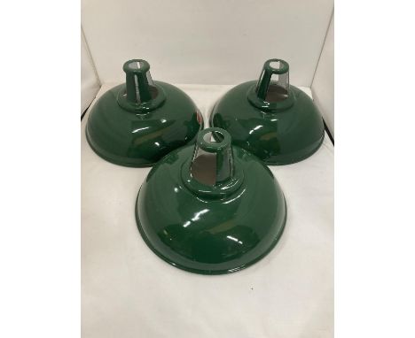 THREE CROSSLANDS RETRO VINTAGE LIGHT SHADES IN  DARK GREEN WITH ORIGINAL STICKERS 