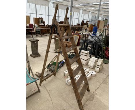 A VICTORIAN APPLEWOOD SIMPLEX SIX RUNG WOODEN STEP LADDER 