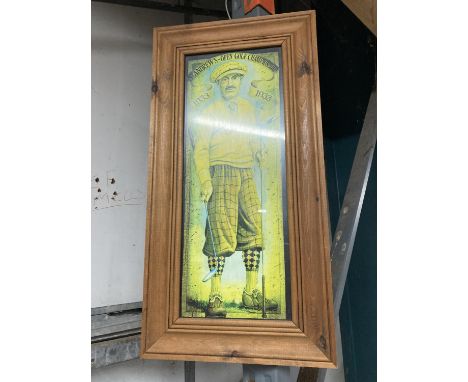 A FRAMED PRINT OF A GOLFER IN VINTAGE ATTIRE - 'ST. ANDREW'S OPEN CHAMPIONSHIP 1933' 