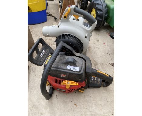 A HOMELITE CHAINSAW BODY AND A RYOBI BLOWER BODY 