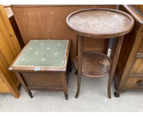 AN EDWARDIAN BOX COMMODE AND BENTWOOD TWO TIER TABLE, 18" DIAMETER 