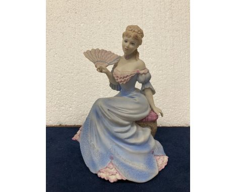 A COALPORT HAND DECORATED PORCELAIN FIGURINE WITH A MATT FINISH - AGE OF ELEGANCE "CHELSEA RECEPTION" - 18CM IN HEIGHT 