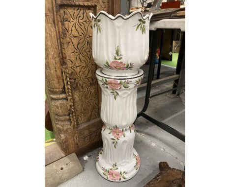 A CERAMIC JARDINIERE AND STAND HEIGHT 73CM 