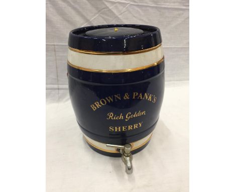 A BROWN &amp; PANK'S CERAMIC SHERRY DISPENSER BARREL WITH TAP H: 30CM 