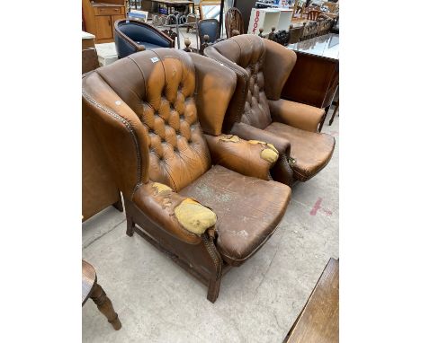 A PAIR OF AEILION FURNITURE BUTTON-BACK WINGED FIRESIDE CHAIRS 