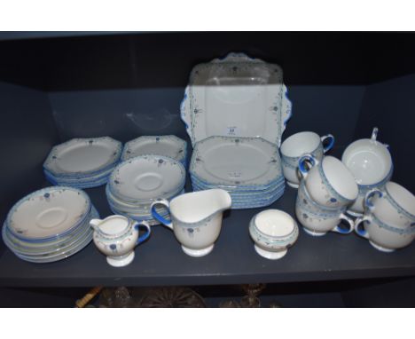 A good quantity of Royal Paragon tea service having blue edging and floral motif included are plates,cups and saucers and jug