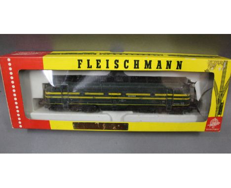 A Fleischmann HO scale Co-Co bncf diesel locomotive, displayed within a 4370 box 