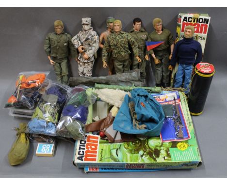 A box of 1970's and modern Palitoy and other action man dolls, accessories, to include vehicles, and outfits