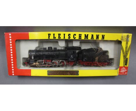 Fleischmann HO scale DB class 0-8-0 steam loco and tender, displayed within a 4372 box