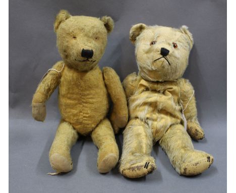 2 Chiltern blonde mohair teddy bears with vertically stitched noses and jointed limbs 