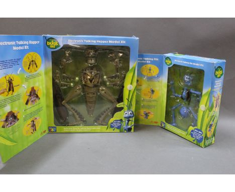 Two Think Way electronic talking 'Bug's Life' model kits, 'Flik' and 'Hopper'