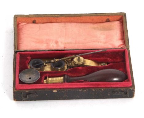 A Georgian cased field botanical microscope in fitted leather and silk lined case