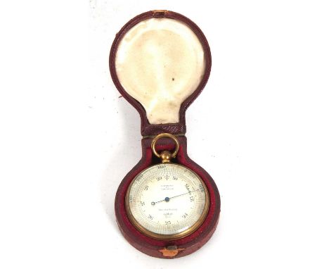 Pocket barometer by Short & Mason, London, the silver dial with 0-8000 feet outer chapter ring, the inner ring is marked from