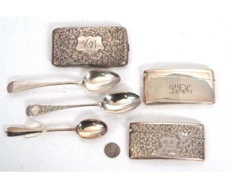 Mixed Lot: Three early 20th Century silver card cases, initialled, Birmingham 1904 and 1926, makers mark for William Neale &a