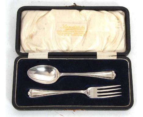 A George V silver Christening fork and spoon, hallmarked for Birmingham 1917, makers mark for Charles Wilkes, 40gms