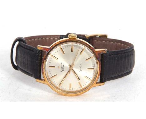 A Zenith Sporto 28800 gents wristwatch, manually crown wound 15 jewel movement, silver coloured dial with baton hour markers,